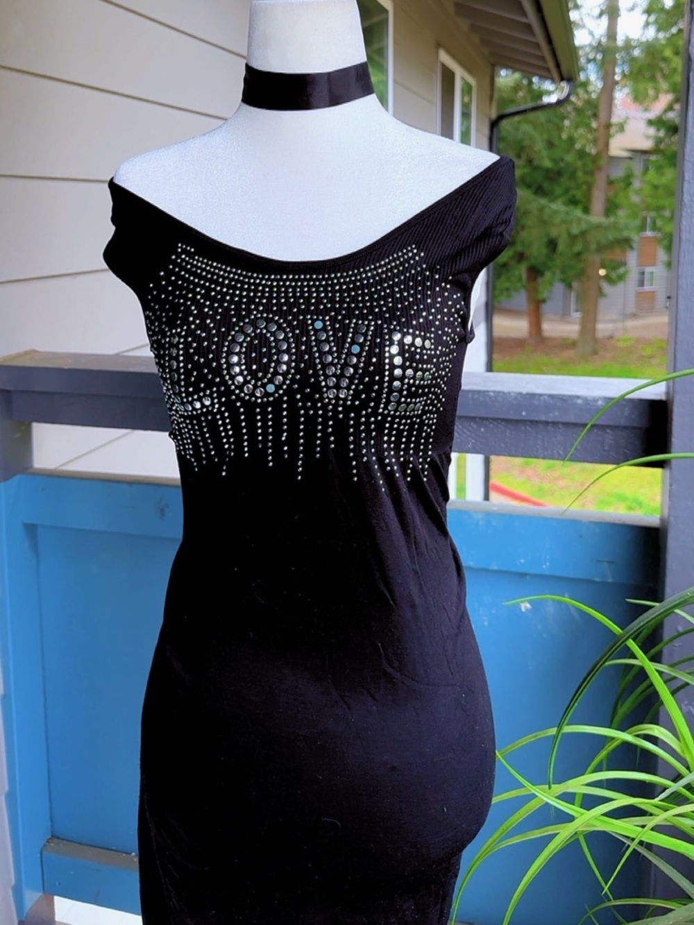 Black Embellished 'LOVE' Scoop Neck Tank Top dress sz M - Picture 3 of 6